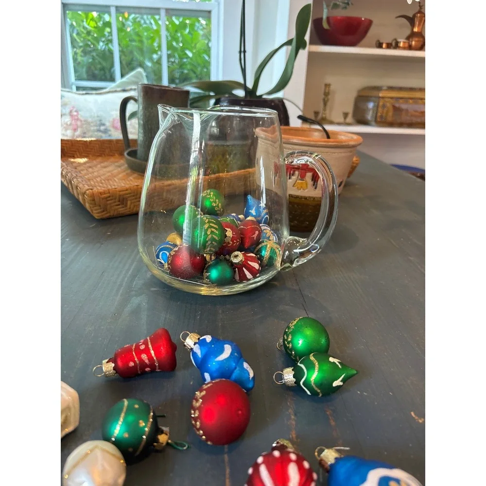 Vintage Miniature Glass Christmas Ornaments Lot 30pc Mixed Shapes Glitter MCM